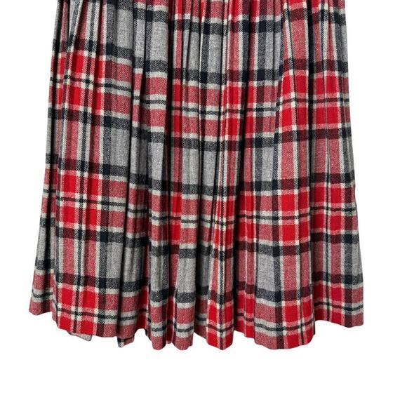Vintage 70s Wool Pleated Skirt Red Gray Plaid Tartan‎ High Waist, Size Small - Picture 4 of 10